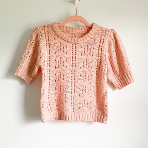 Lulu’s Simply Yours Blush Pink Pointelle Puff Sleeve Sweater XS - Picture 7 of 13
